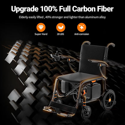 Carbon Fiber Foldable Electric Wheelchair – 28 lbs, 28-Mile Range