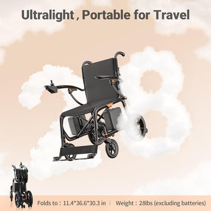 Carbon Fiber Foldable Electric Wheelchair – 28 lbs, 28-Mile Range