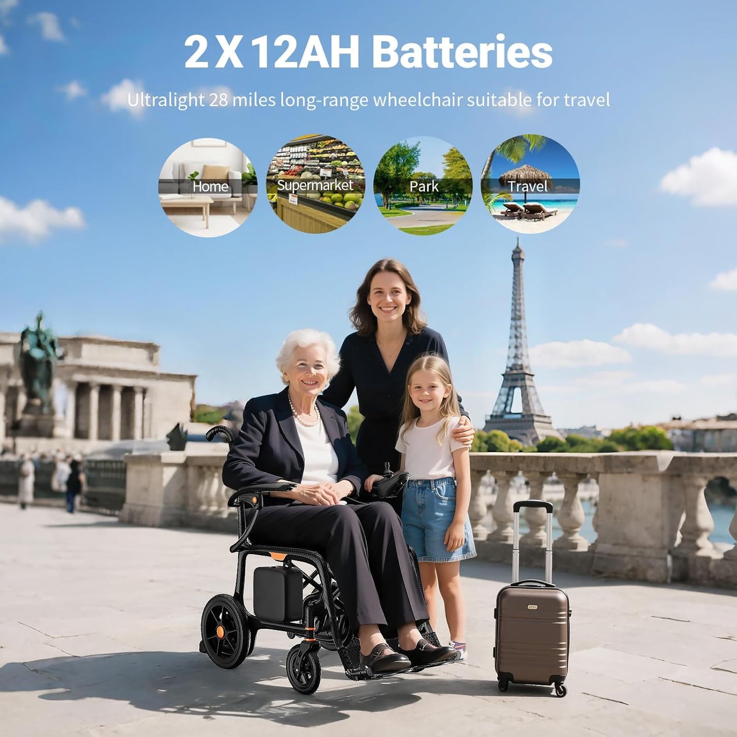 Carbon Fiber Foldable Electric Wheelchair – 28 lbs, 28-Mile Range