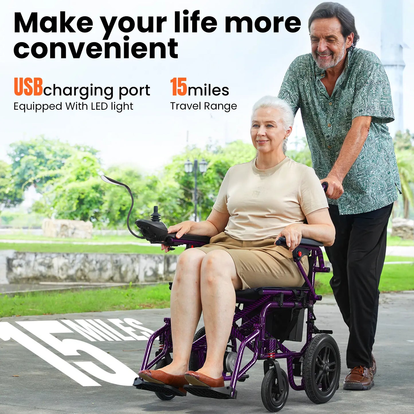 Electric Wheelchair for Adults, 360W Dual Motor with 15-Mile Range