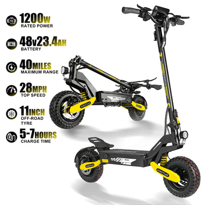48V-23.4AH | 1200W Long Range Adult Electric Scooter