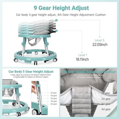 Foldable baby walker with wheels: portable, anti-rollover, and anti-fall design