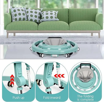 Foldable baby walker with wheels: portable, anti-rollover, and anti-fall design