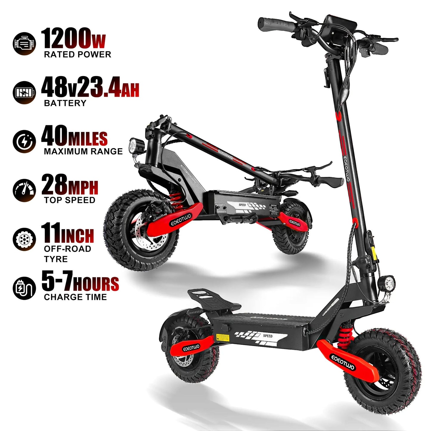48V-23.4AH | 1200W Long Range Adult Electric Scooter