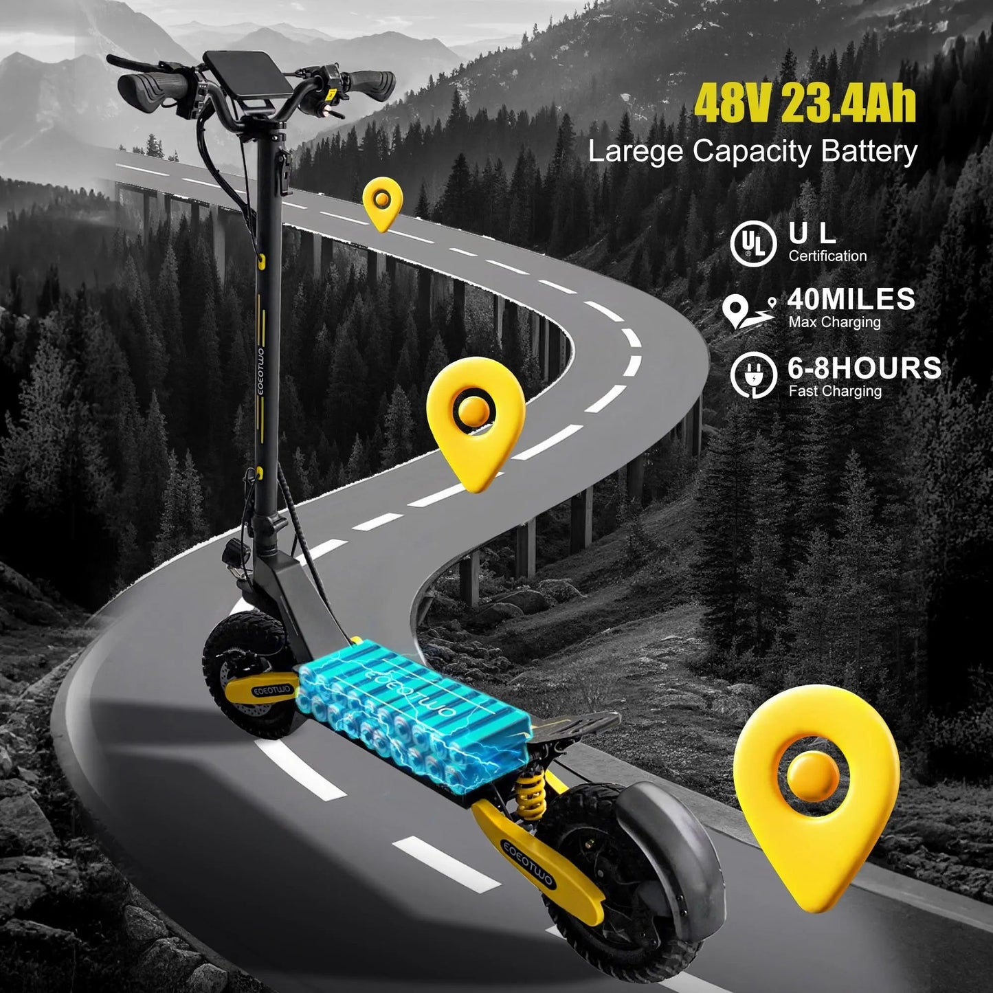 48V-23.4AH | 1200W Long Range Adult Electric Scooter